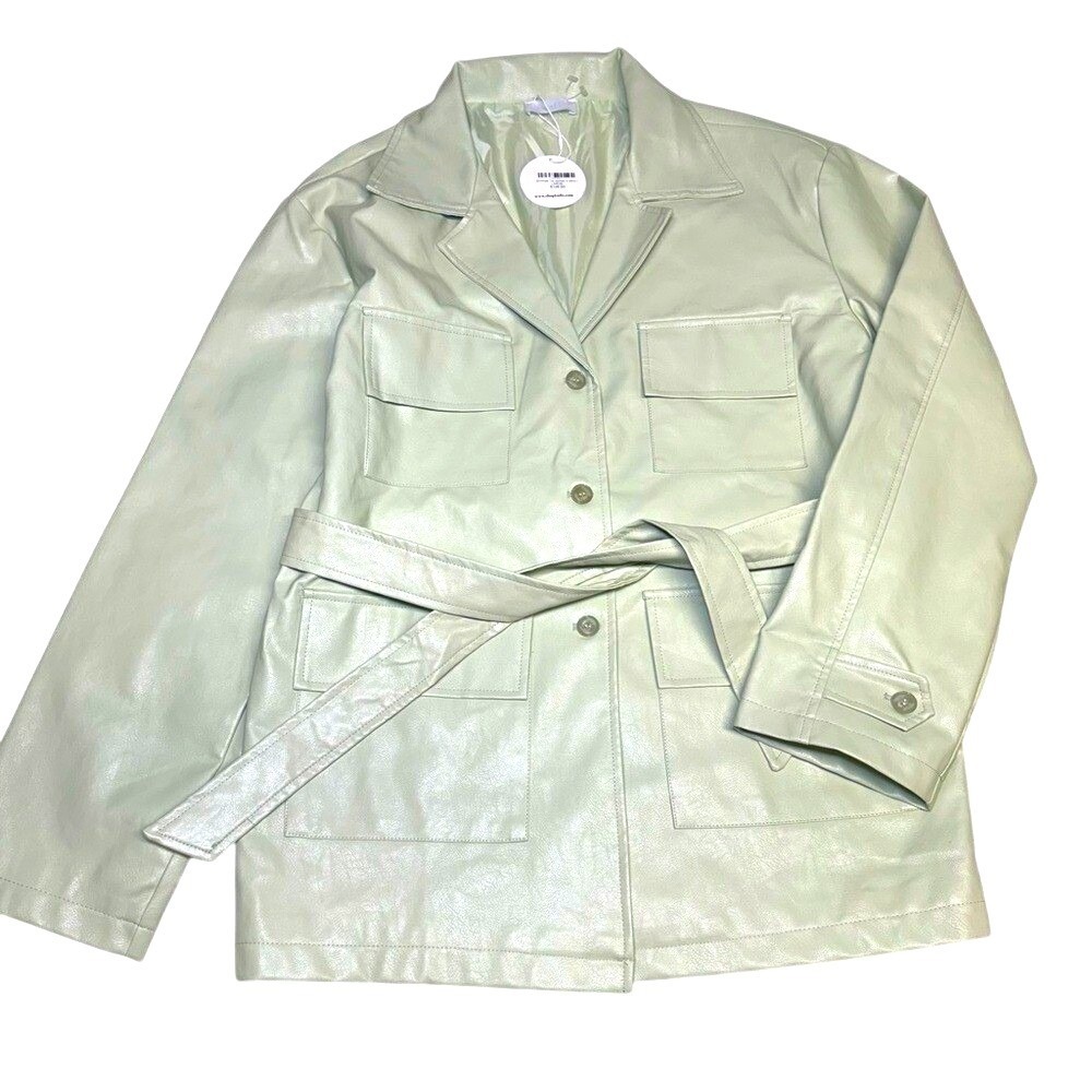 NWT‎ Isalis Emmett tie jacket in pale green mint size large faux leather